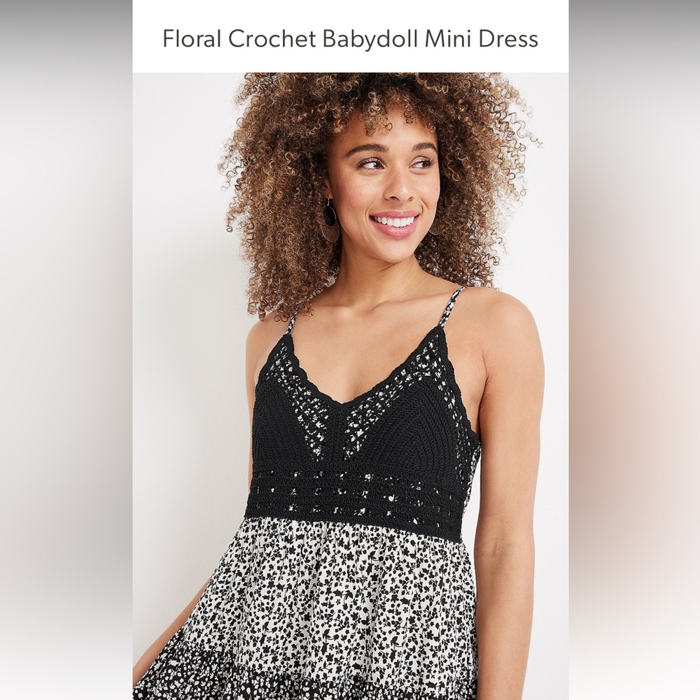 🆕 NWT Maurices Floral Crochet Babydoll Mini Dress, 0X/XL - Picture 1 of 5